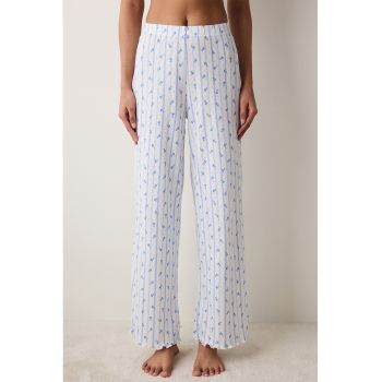 Pantaloni de pijama de bumbac cu model floral