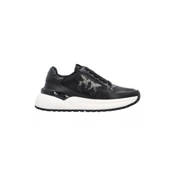 Pantofi sport de piele ecologica si piele cu logo din strasuri