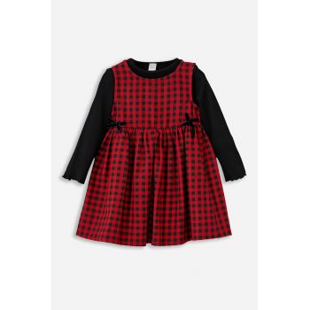 Set de rochie cu croiala in A - model gingham si bluza uni