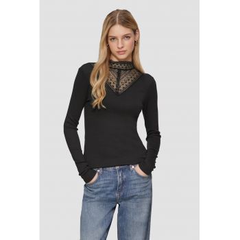 Bluza cambrata din amestec de modal cu guler de dantela