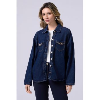 Camasa din denim cu buzunare pe piept