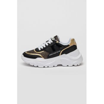 Pantofi sport cu talpa wedge si garnituri din piele