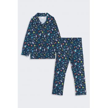 Pijama lunga de bumbac cu tematica spatiala