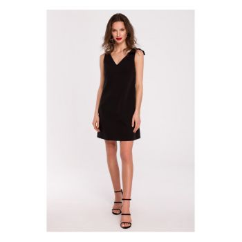 Rochie neteda cu funda pe umar - negru -