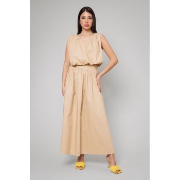 Set bluza cu maneca scurta si fusta lunga Beige Beige