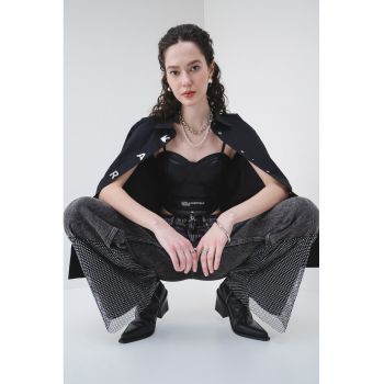 Top crop de piele ecologica