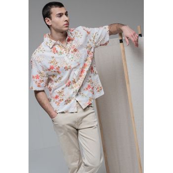 Camasa din amestec de in cu model floral