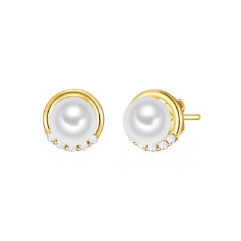Cercei placati cu aur de 14K - cu zirconia si perle