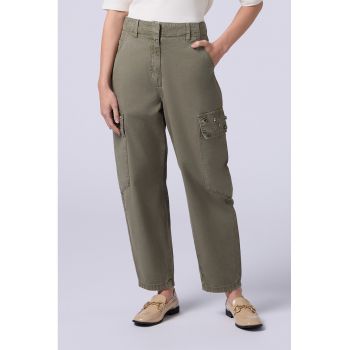 Pantaloni cargo cu strasuri si talie inalta
