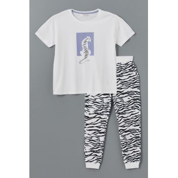Pijama cu pantaloni lungi si model animal print