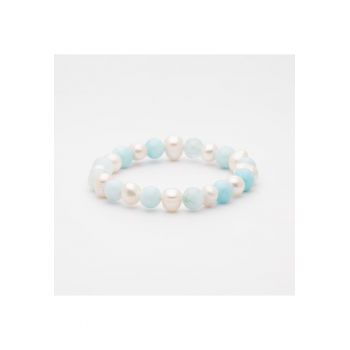 Bratara Handmade Din Pietre Naturale Aquamarine si Perle