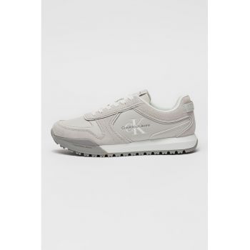 Pantofi sport cu imprimeu logo si garnituri din piele intoarsa