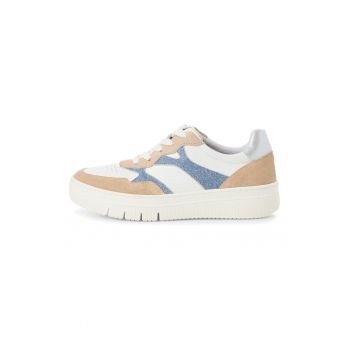 Pantofi sport cu model colorblock si garnituri de piele