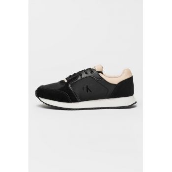 Pantofi sport cu talpa wedge si garnituri din piele intoarsa
