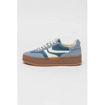 Pantofi sport flatform cu garnituri de piele intoarsa