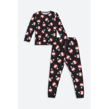 Pijama de bumbac cu imprimeu pinguini