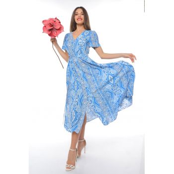 Rochie midi cu croiala evazata si cordon in talie