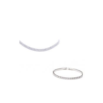 Set Bijuterii Tennis Placat Cu Aur Alb De 14K