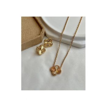 Set Colier Si Cercei Floare Gold