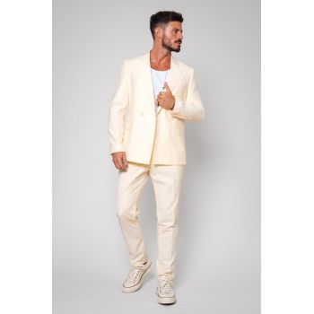 Costum sacou si pantalon lung Cream 13576