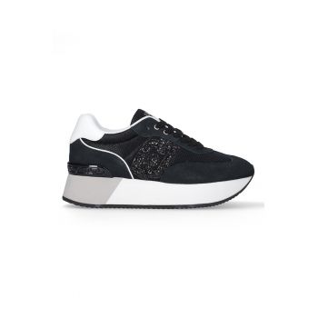 Pantofi sport din piele cu sireturi si platforma
