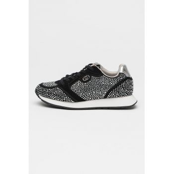 Pantofi sport din piele intoarsa cu aplicatii de strasuri Vibe
