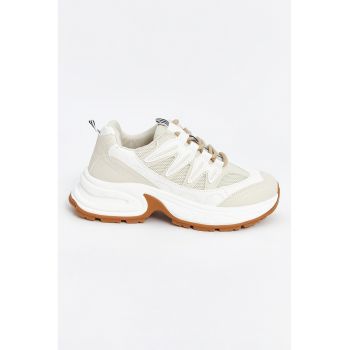 Pantofi sport din material textil cu insertii de piele ecologica
