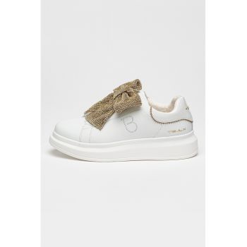 Pantofi sport din piele cu aplicatii cu funda