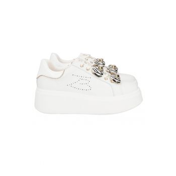 Pantofi sport flatform de piele cu insertii stralucitoare
