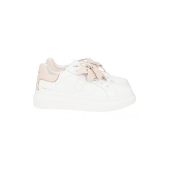 Pantofi sport flatform din piele cu detaliu floral pe sireturi