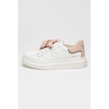 Pantofi sport flatform din piele cu detaliu floral pe sireturi