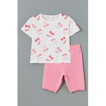 Set de tricou cu imprimeu si colanti cu terminatii valurite