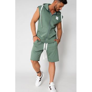 Set Malibu Hanorac fara maneci cu fermoar si pantalon scurt Dark Olive 15589