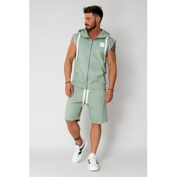 Set Malibu Hanorac fara maneci cu fermoar si pantalon scurt Light Olive 15593