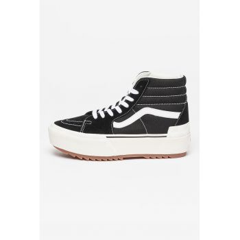 Tenisi high-cut cu garnituri de piele intoarsa - Negru - Alb -