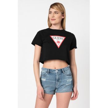 Tricou crop cu imprimeu logo 3