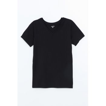 Tricou slim fit cu decolteu in V