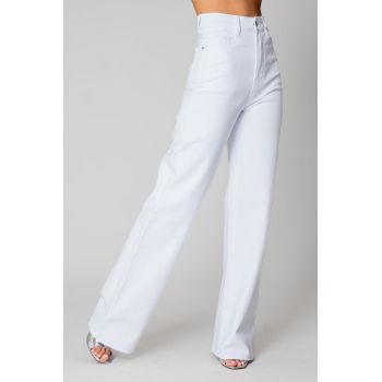 Blugi elastici largi din denim White 15301