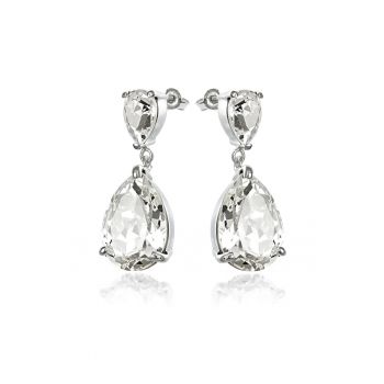 Cercei Argint 925 placat cu rodiu cu cristale Swarovski® Queen Pear Crystal Clear Surub