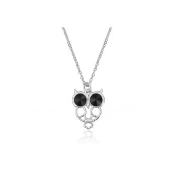 Colier Argint 925 placat cu rodiu cu Cristale Swarovski® Bufnita - Jet
