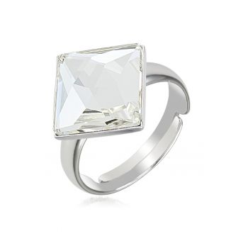 Inel Argint 925 placat cu rodiu cu cristale Swarovski® Square - 10mm - Crystal Clear