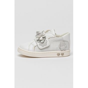 Pantofi sport cu inchidere velcro cu segmente stralucitoare si detalii florale