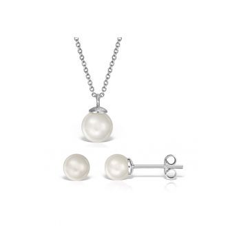 Set argint 925 cu perle naturale 6 mm + lant si pandantiv 8 mm