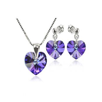Set Argint 925 placat cu rodiu cu cristale Swarovski® Heart 10 mm Surub + Lant