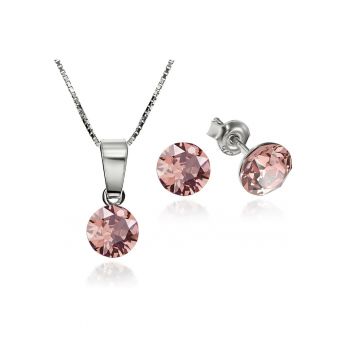 Set Argint 925 placat cu rodiu cu cristale Swarovski® Xirius Blush Rose 6mm Surub + Lant