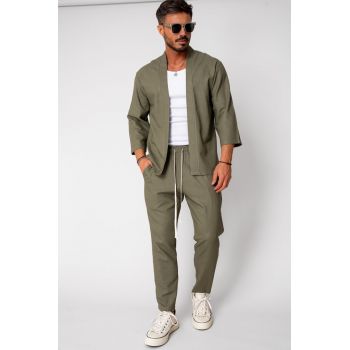Set Tulum Jacheta tip kimono si pantalon lung Kaki 15658