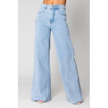Blugi elastici largi din denim Light Blue 15267