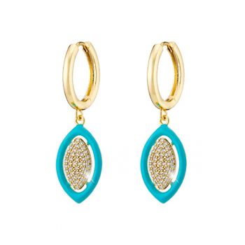 Cercei in forma de frunza - placati cu aur de 18K - cu zirconia