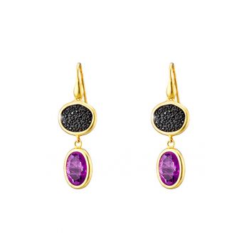 Cercei placati cu aur de 18K cu cristale caviar si zirconia Sunset Bis