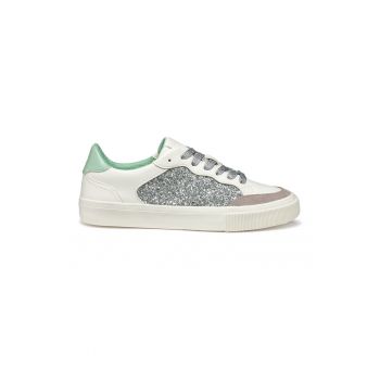 Pantofi sport din piele ecologica cu insertii stralucitoare si de piele intoarsa